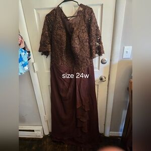Elegant Brown Lace Overlay Dress